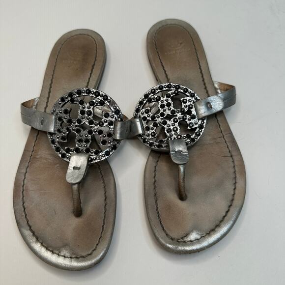 Tory Burch Silver Bling Studded Miller Sandals - Picture 1 of 6